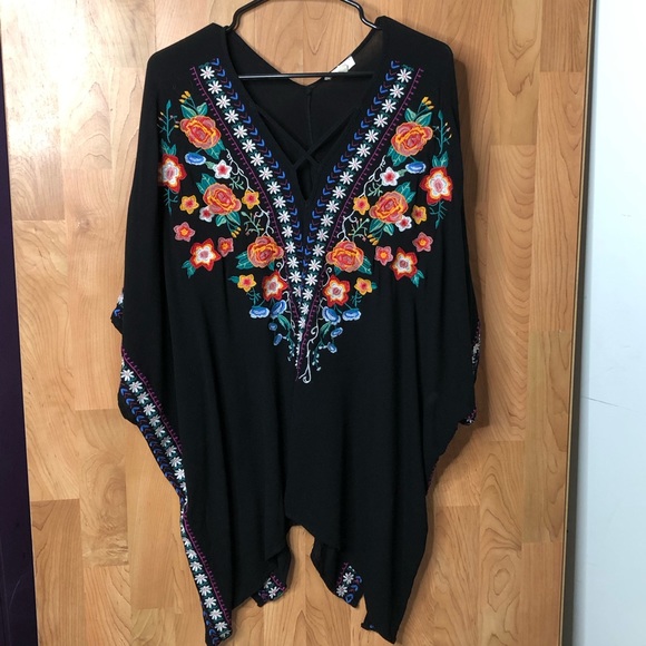 ODDY Tops - Oddi EMBROIDERED PONCHO TYPE BLOUSE